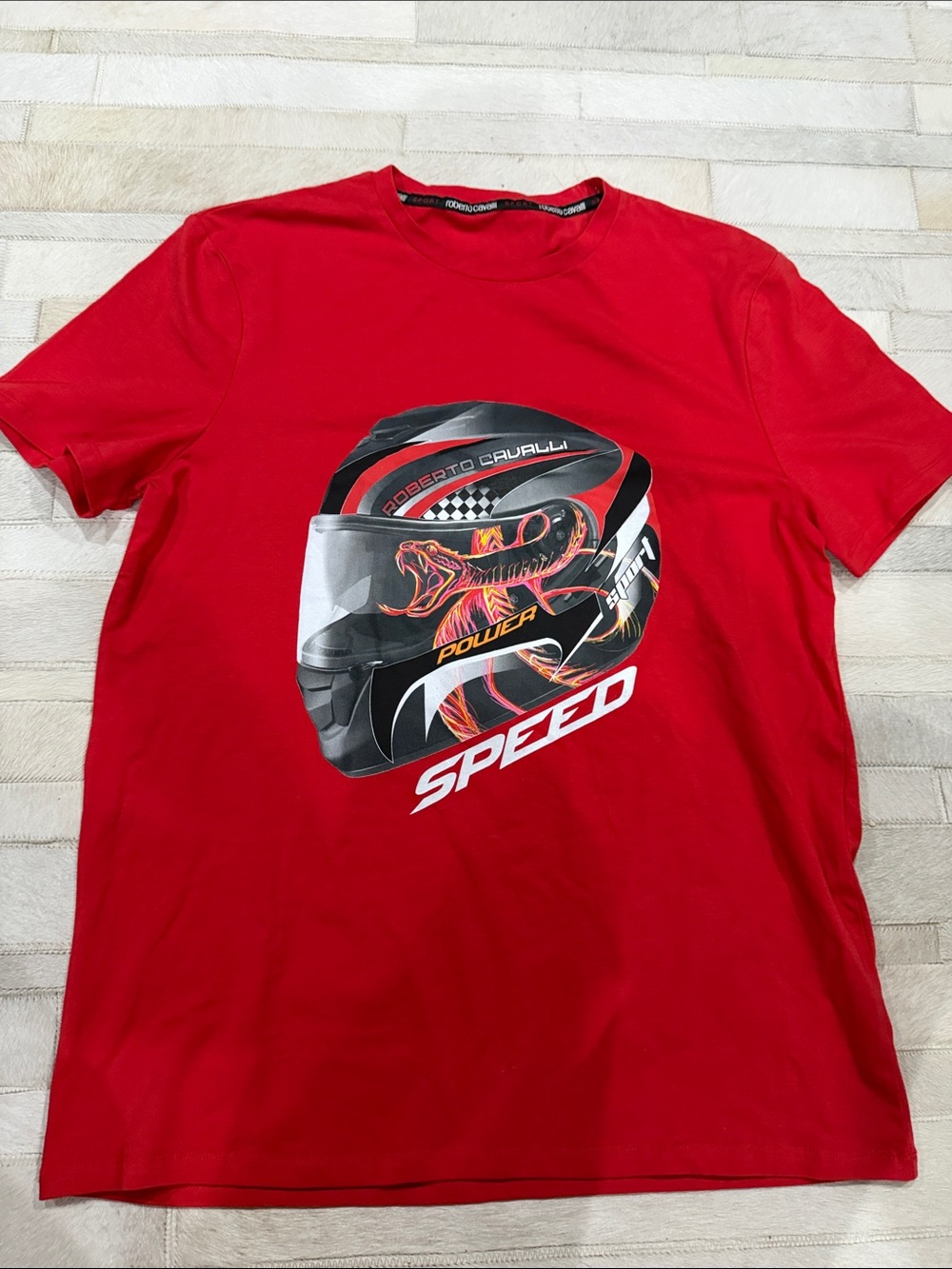 Roberto Cavalli Red Graphic 'Speed' Helmet Tee